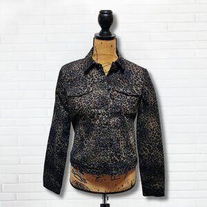 Nine West Leopard Print Denim Jacket | Size S | Stretch Cotton “Sarah Jacket”